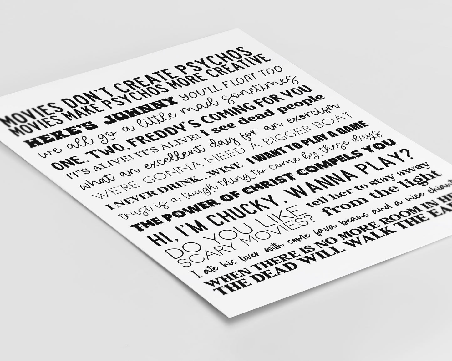 Iconic Horror Movie Quotes Print