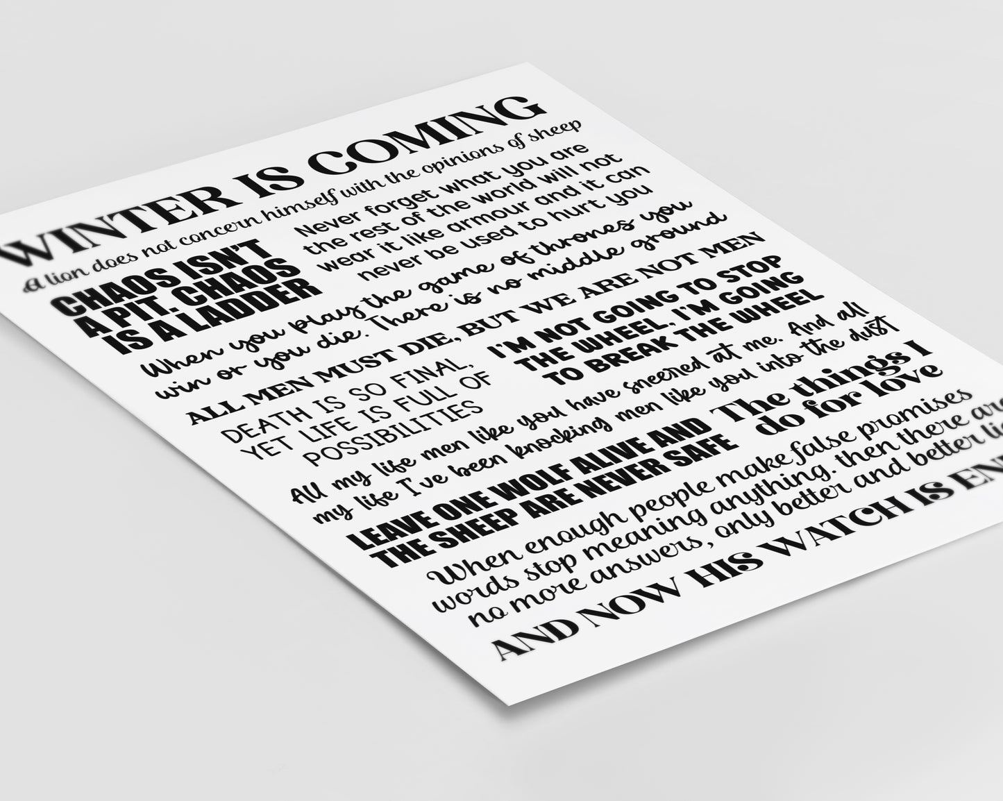 Game of Thrones Quotes Print